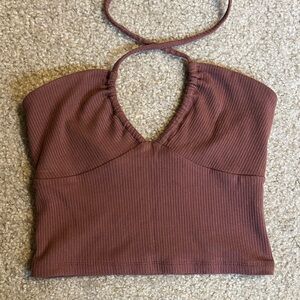 Aritzia Brown Halter Neck Ribbed Top